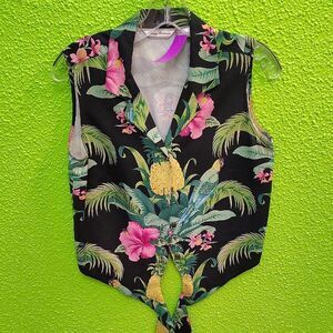 Tommy Bahama Pink Tan Sleeveless Tank Top with Tie Front